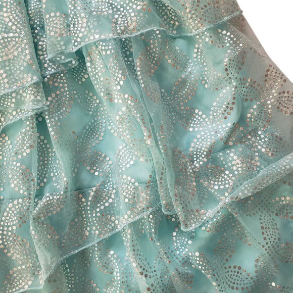 Disney Ariel Little Mermaid Party Dress Girls 4 Tiered Glittery Teal Costume - Picture 4 of 10